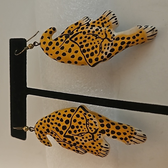 LEOPARD Paper Mache or wood Handpainted Pierced Earrings - Picture 1 of 4